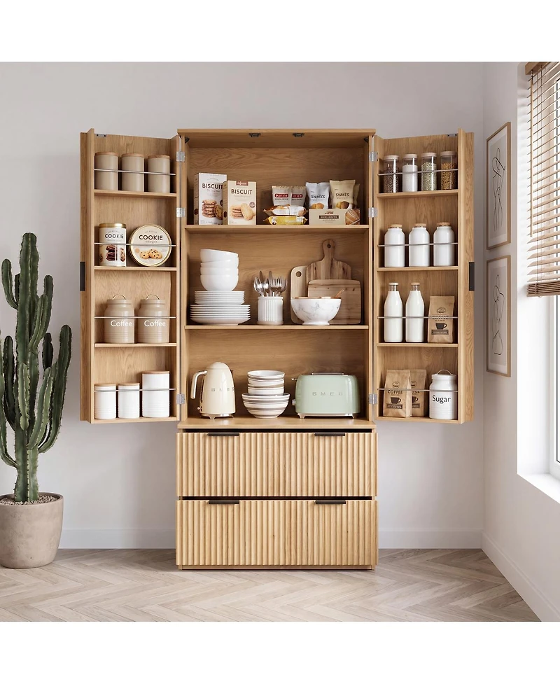 Streamdale Furniture 72" Modern Fluted Kitchen Pantry Cabinet with Spice Rack