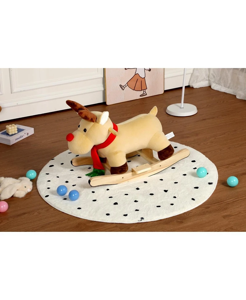 Sevorley Kids Plush Moose Rocking Ride-On Toy with Plush Seat, Safety Belt and Sound Effects, Ages 1-3 years