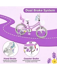 Hongge 16-Inch Girls Bike with Training Wheels, Dual Brake System and Doll Seat, Ages 4-7