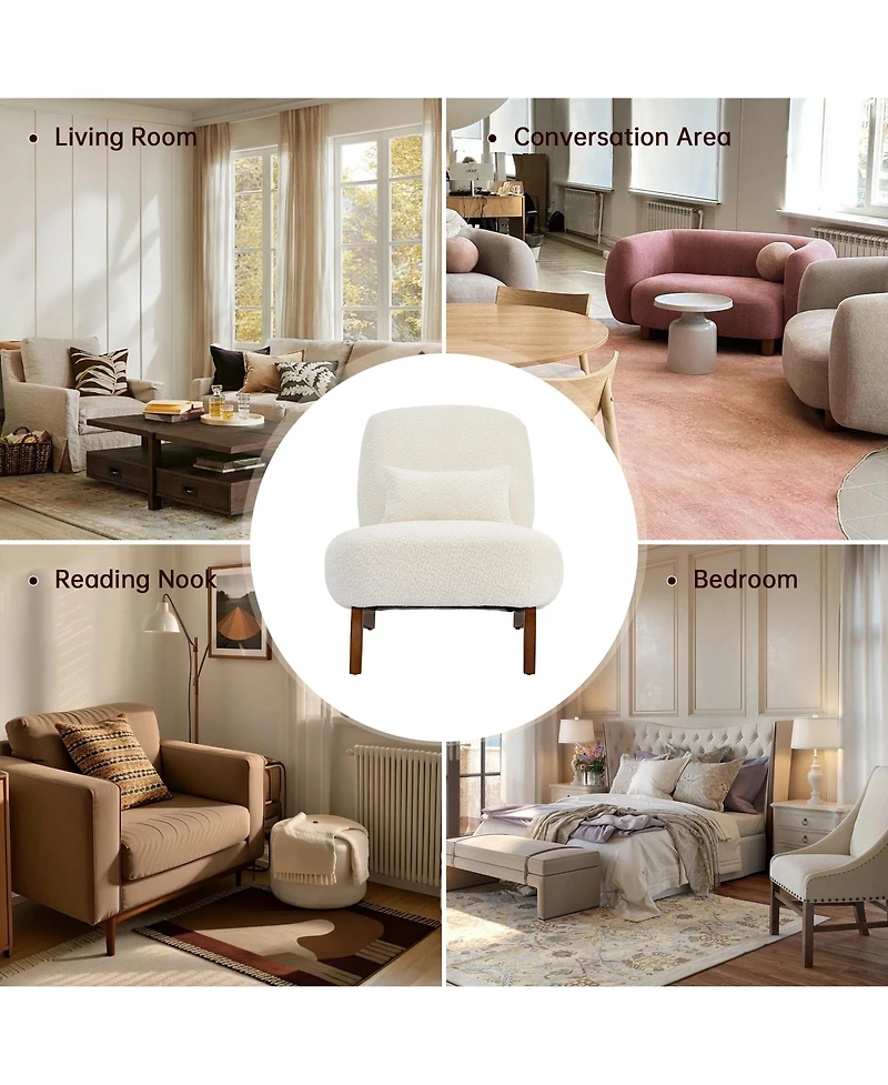 Morden Fort Cloud-Soft Cream Polyester Fleece Armless Accent Chair Upholstered Living Room Side Chairs with Waist Cushion
