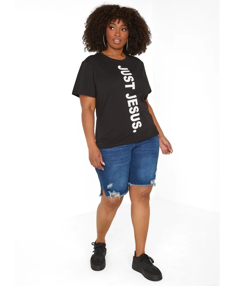 Ashley Stewart Plus Just Jesus Graphic Crewneck T-Shirt