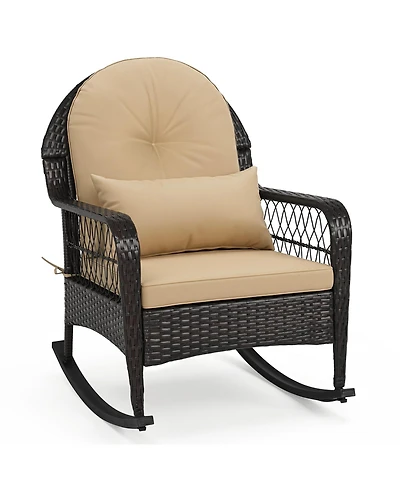 Gymax Outdoor Wicker Rocking Chair 400 Lbs Patio Rattan Rocker Chair with Anti-Tip Stoppers