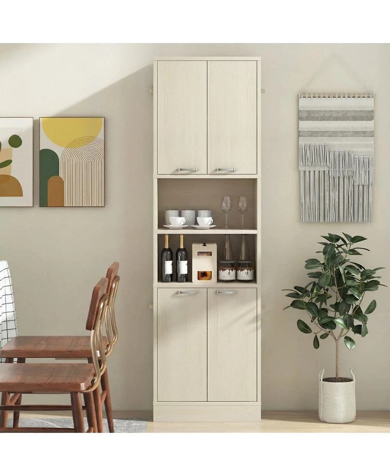 Sugift 75 Inch Tall Kitchen Pantry Cabinet Freestanding Cupboard with Double Doors and Open Shelves