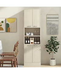 Sugift 75 Inch Tall Kitchen Pantry Cabinet Freestanding Cupboard with Double Doors and Open Shelves