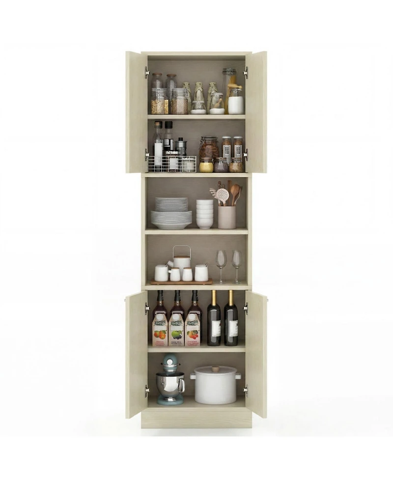 Sugift 75 Inch Tall Kitchen Pantry Cabinet Freestanding Cupboard with Double Doors and Open Shelves