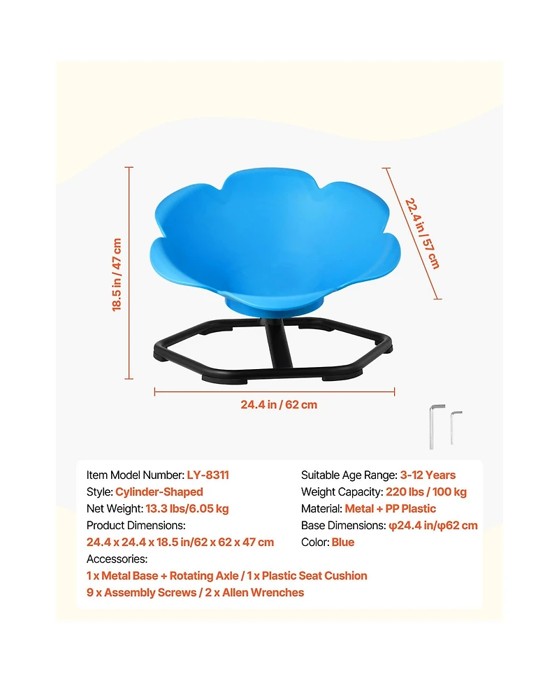 Sugift Sensory Spinning Swivel Chair for Kids Ages 3 to 12 with Non Slip Metal Base