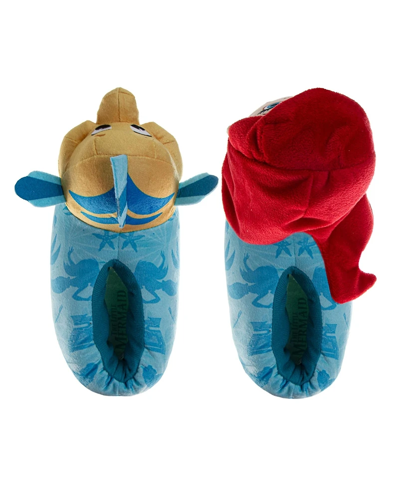 Disney Little Mermaid 3D Ariel and Flounder Girls (5- 6 to 13- 1) Slippers Warm, Fluffy, Comfortable House Footwear