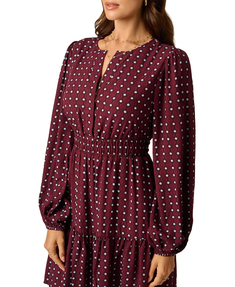 Adrianna Papell Women's Sophia Long-Sleeve A-Line Split Neck Dress