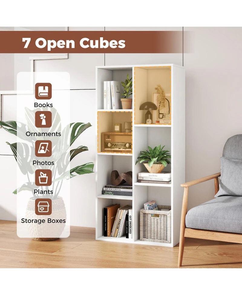Sugift Freestanding 7-Compartment Bookshelf with Vertical or Horizontal Setup