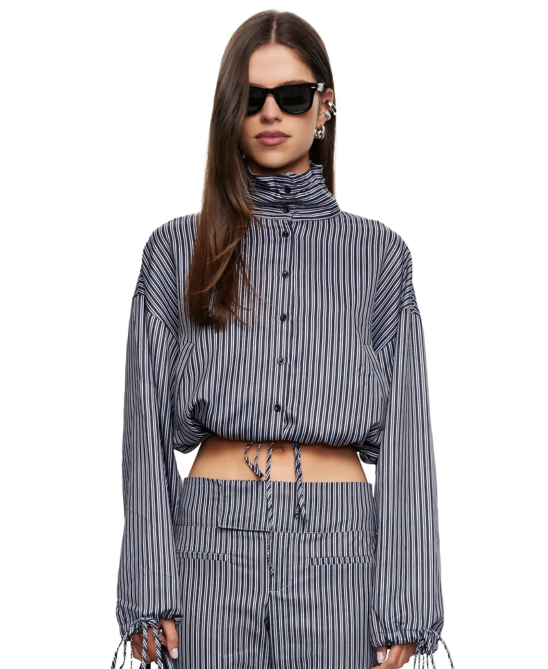 Lioness Women's Totti Cropped Turtleneck Stripe Windbreaker