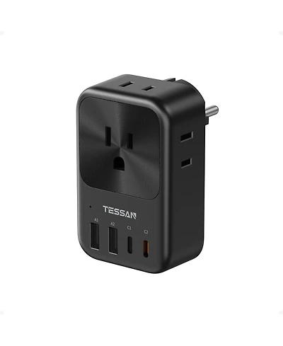 Tessan 8-in-1 Us to Europe Travel Adapter, 4 Ac Outlets + 4 Usb Ports, 20W Usb-c, Type E/F Plug for European Travel
