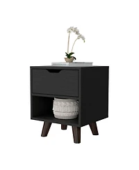 Flynama 1-Drawer Nightstand with Open Shelf and Wooden Legs