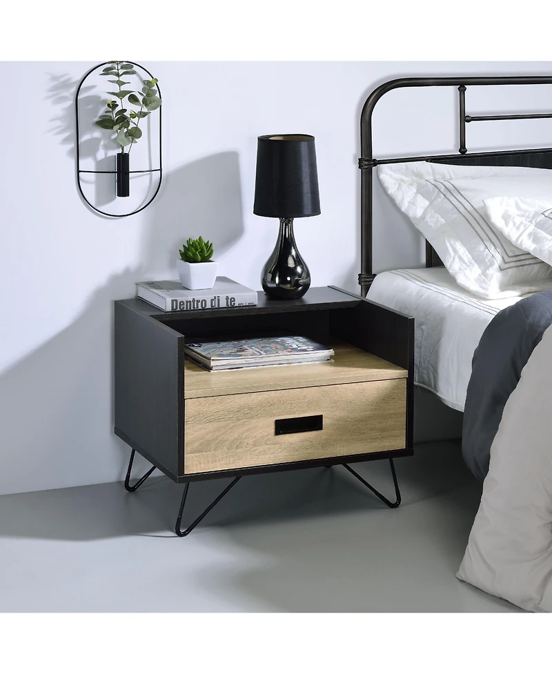Flynama 1-Drawer Nightstand with Hairpin Legs