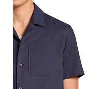 Michael Kors Men's Cotton Dobby Pindot Camp Collar Shirt