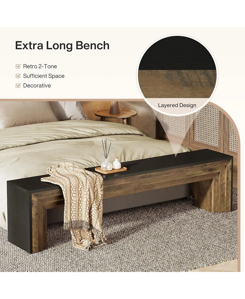 Tribesigns 71" Extra Long Entryway Bench, Modern Farmhouse Shoe Bench Wooden Indoor Seating with Layered Design for Hallway