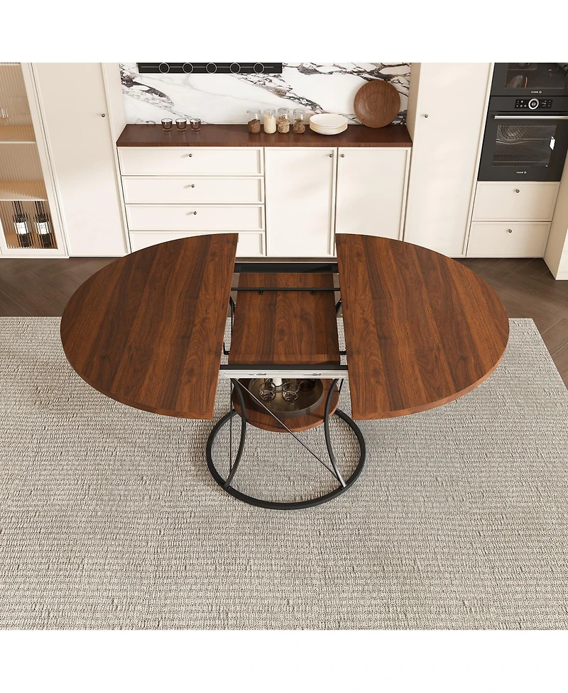 flynama Expandable Round Dining Table with Storage Shelf