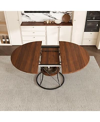 flynama Expandable Round Dining Table with Storage Shelf