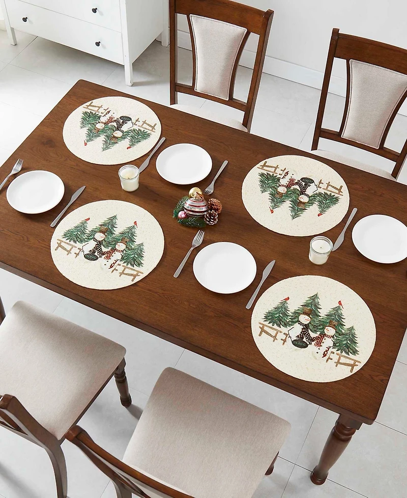 Avanti Country Snowman Woven Braided Round Placemats, Set of 4