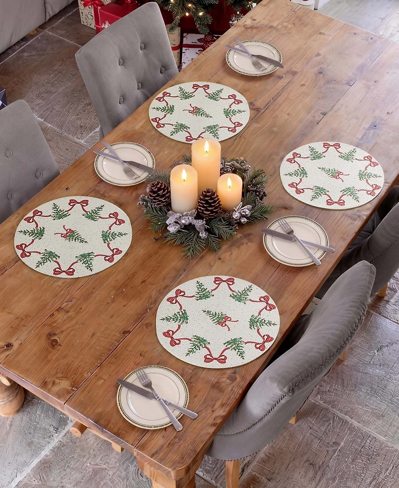 Avanti Bows Trees Woven Braided Round Placemats, Set of 4
