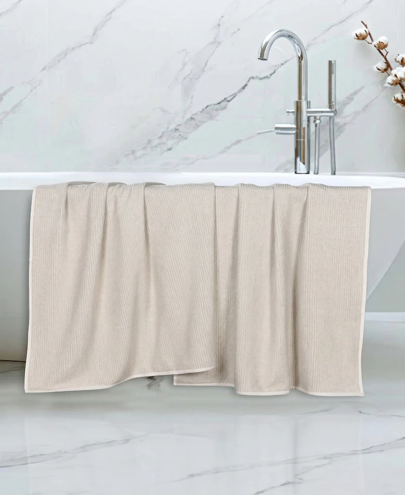 Superior Destin Viscose Blend Absorbent Quick Dry Solid Ribbed Design 2-Piece Bath Sheet Set