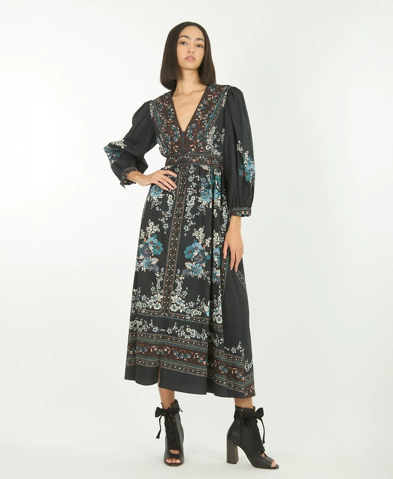 Super Natural by Secret Mission Women's Long Sleeve Knit Fit and Flare Midi Dress