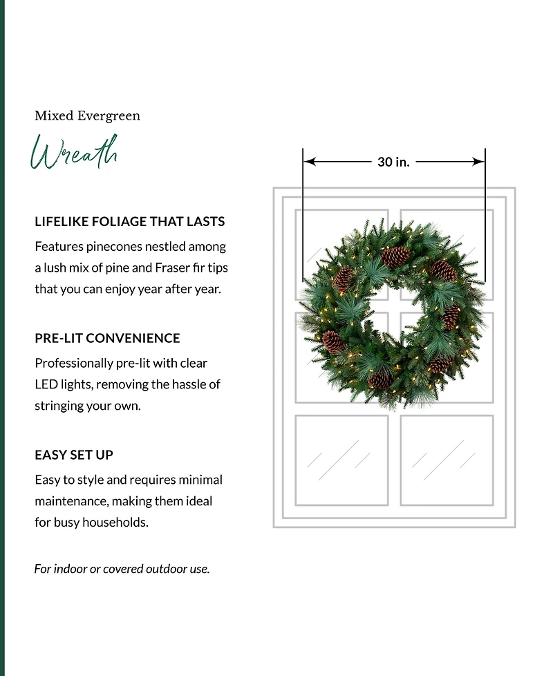 Balsam Hill 30" Mixed Pre-Lit Wreath