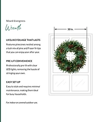 Balsam Hill 30" Mixed Pre-Lit Wreath