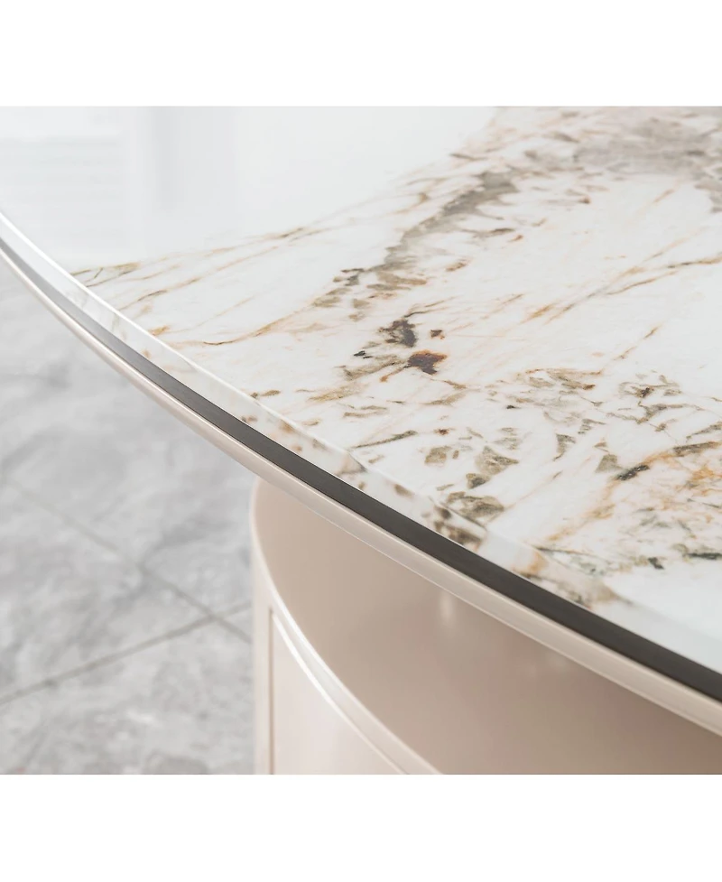 Streamdale Furniture Modern Marble Glass Oval Coffee Table with Drawer and Storage