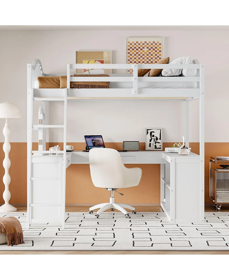 Streamdale Furniture Wooden Loft Bed with Desk, Storage and Tri-fold Mirror
