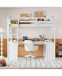 Streamdale Furniture Wooden Loft Bed with Desk, Storage and Tri-fold Mirror