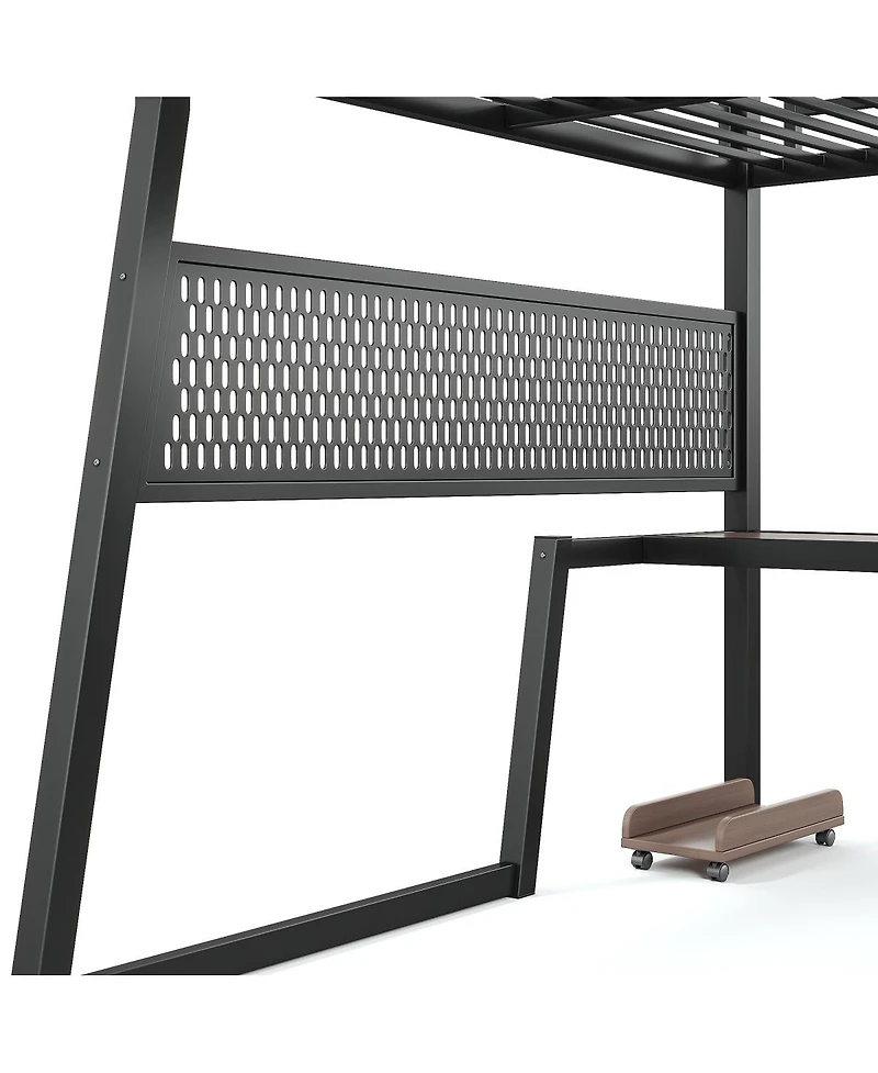 Streamdale Furniture Queen Loft Bed with Storage Stairs, Wardrobe, Led Lights and Usb