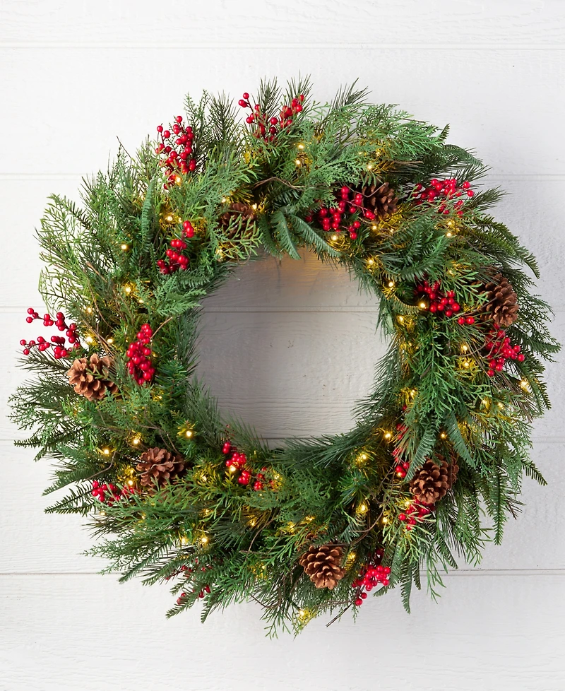 Balsam Hill 34" Outdoor Berry Pine Pre-Lit Wreath