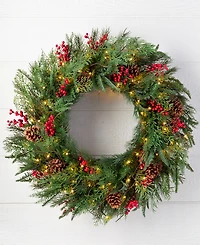 Balsam Hill 34" Outdoor Berry Pine Pre-Lit Wreath