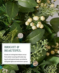 Balsam Hill 24" Outdoor Berry Cypress Pre-Lit Wreath