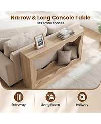 Sugift 63 Inch Console Table 2-Tier Narrow Entryway Table with Wavy Edge and Storage Shelf