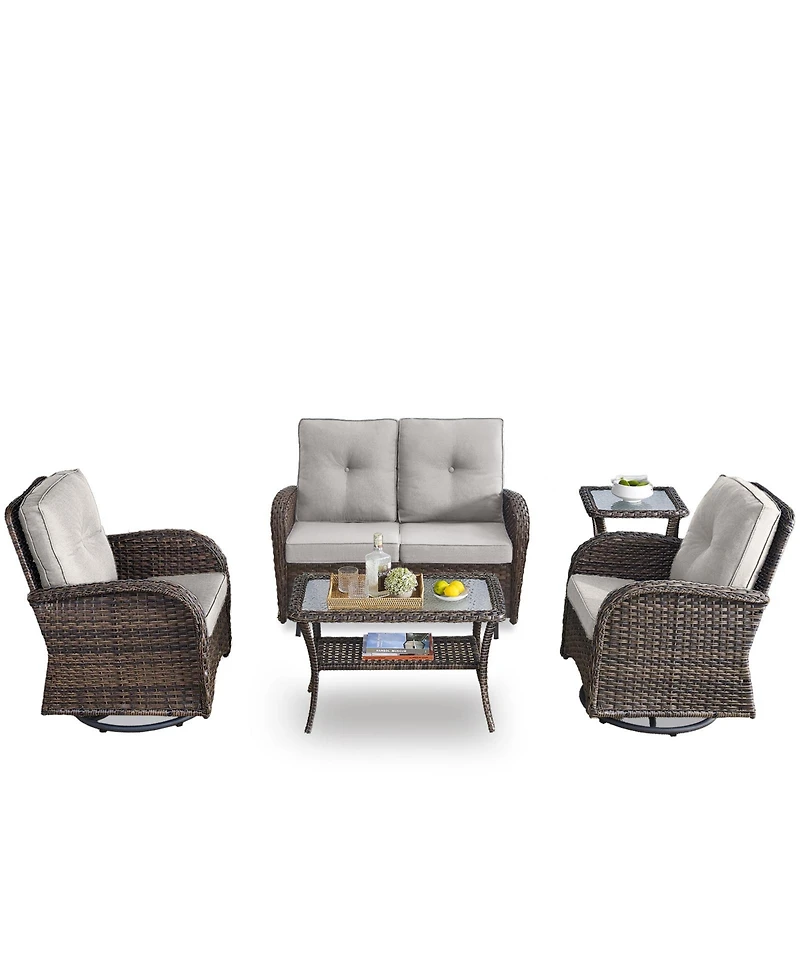 Bellefurn 5 -Piece Wicker Patio Sofa Conversation Set with Cushions