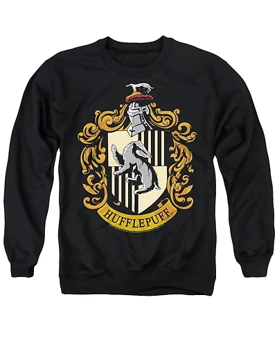 Harry Potter Men's Hufflepuff Crest Graphic Long-Sleeve Crewneck Sweatshirt