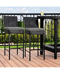homfan Set of 2 Outdoor Wicker Bar Stools with Cushions, Rattan Counter Height Bar Chairs with Footrest