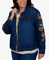 Alfred Dunner Plus Floral-Embroidered Denim Jacket
