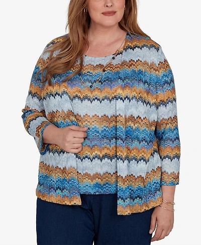 Alfred Dunner Plus 3/4-Length Sleeve Scoop Neck Two-Piece Look Knit Top