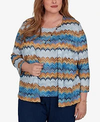 Alfred Dunner Plus 3/4-Length Sleeve Scoop Neck Two-Piece Look Knit Top