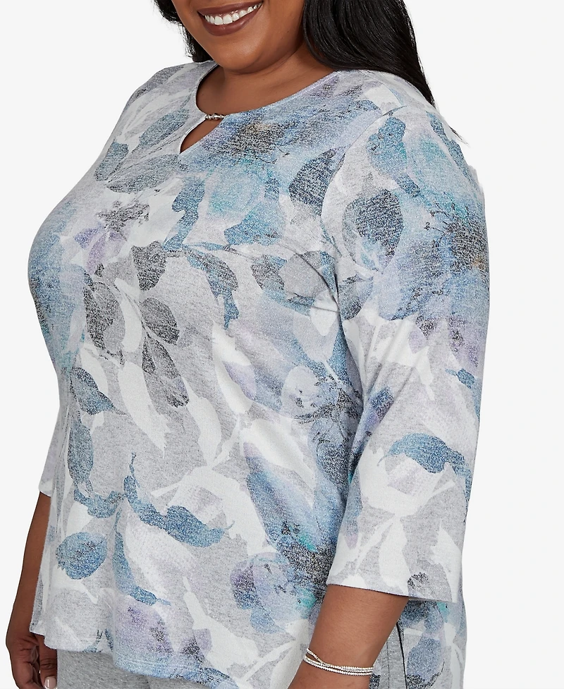 Alfred Dunner Plus Floral-Print 3/4-Sleeve T-Shirt