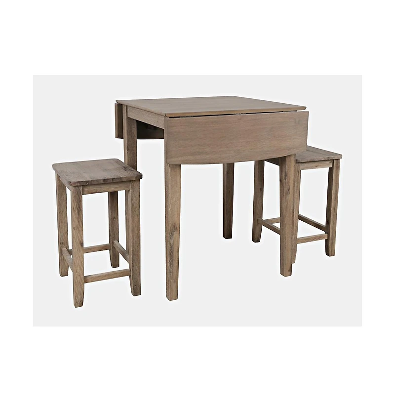 Jofran Coastal Wire-Brushed Acacia Three Piece Backless Counter Height Dining Set