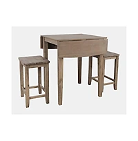 Jofran Coastal Wire-Brushed Acacia Three Piece Backless Counter Height Dining Set