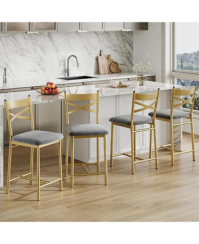 gaomon Set of 4 25.5" Upholstered Counter Height Bar Stools with Back and Metal Legs