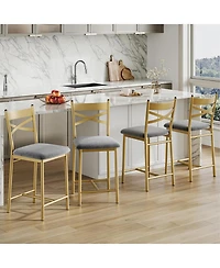 gaomon Set of 4 25.5" Upholstered Counter Height Bar Stools with Back and Metal Legs
