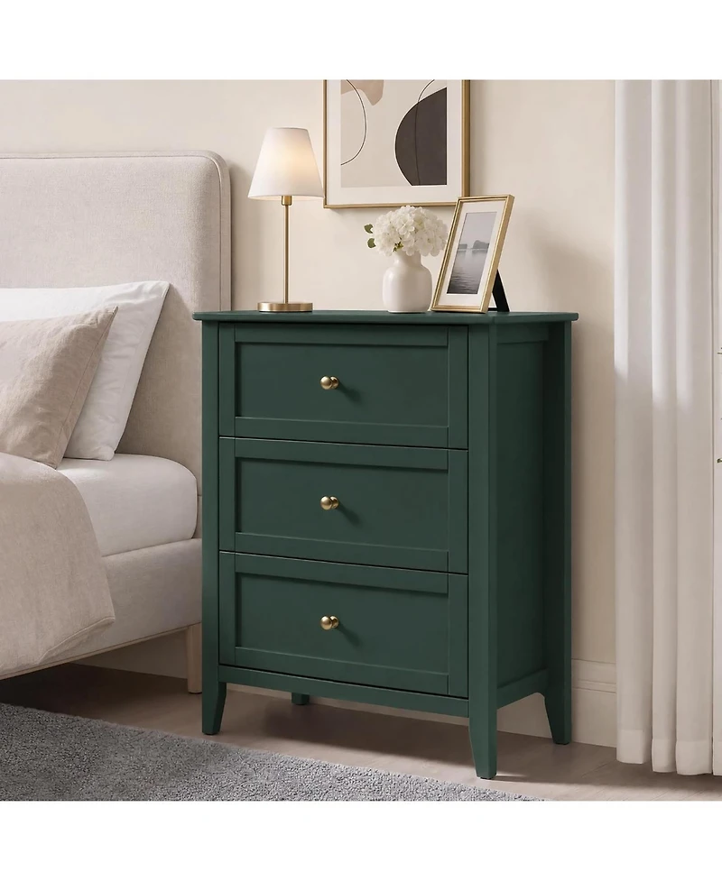 27.5" 3-Drawer Dresser with Lacquered Finish and Gold Knobs, Modern Nightstand