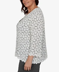 Alfred Dunner Plus Scoop Neck 3/4-Length Sleeves Blouse