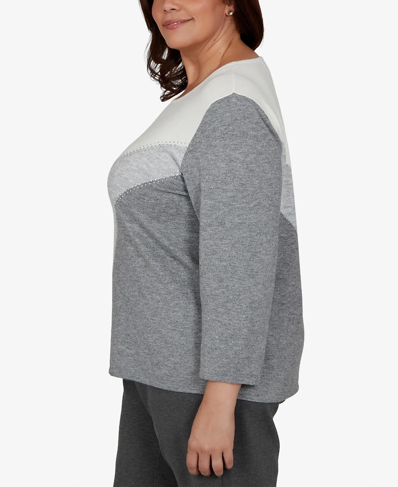 Alfred Dunner Plus 3/4-Sleeve Colorblock Crewneck Pullover Sweater