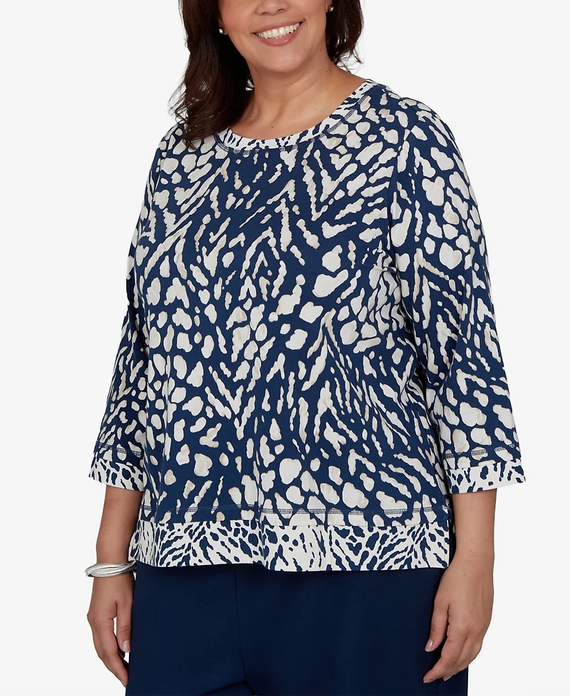 Alfred Dunner Plus 3/4-Sleeve Cotton-Blend T-Shirt with Pockets